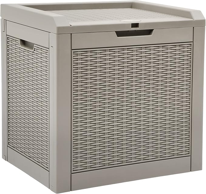 YITAHOME 32 Gallon Rattan Deck Box, Indoor Outdoor Storage Box for Patio Furniture, Pool Accessories, Cushions, Garden Tools, Sports Equipment, Waterproof Resin with Lockable Lid & Side Handles,Brown
