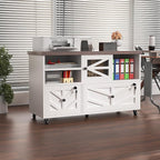 Semoic White Lateral File Cabinet with Lock, 2 Drawer Rolling Filing Cabinet for Home Office, Mobile Storage Cabinet with Open Shelves & Sliding Door, Fits Legal/Letter/A4 Files, Herringbone Design