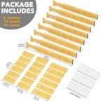 SpaceAid Bamboo Drawer Dividers with Inserts and Labels, Kitchen Adjustable Drawer Organizers, Expandable Organization for Home, Office, Dressers and Bathroom, 8 Dividers with 18 Inserts (17-22 in)