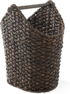 Casafield Toilet Paper Storage Basket with Wood Roll Holder Bar - Espresso, Braided Water Hyacinth Wicker Bathroom Tissue Storage Organizer