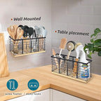 Suli Extra Large Kitchen Utensil Holder with 4 Compartments，Matte Black Metal holder with Wooden Base for Countertop，Farmhouse Utensil Organizer for counter, Rustic Cooking Utensil