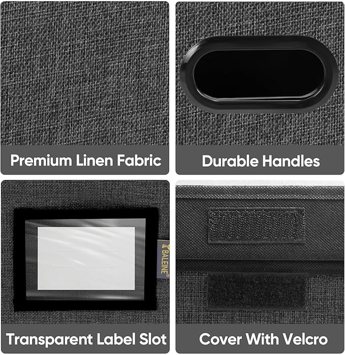 BALEINE File Organizer Box with Lid, Collapsible File Folder Organizer with Plastic Slide, Hanging File Folder Box for Office Document Storage (4 Pack, Black)