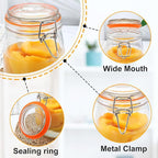 Encheng 32 oz Wide Mouth Mason Jars with Airtight Hinged Lids, Large Glass Jar with Lid for Pickling, Fermentation, Canning, Food Storage – Set of 4 Glass Storage Containers