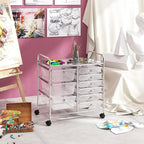 RELAX4LIFE 9 Drawer Rolling Storage Cart - Mobile Drawer Carts for Craft Art Supply Paper Salon, Utility Cart on Wheels for Classroom Teacher School Office, Rolling Cart with Drawers (Clear)