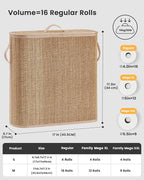 Bamboo Toilet Paper Storage Basket with Lid & Handle - 32L Large Capacity Handwoven Bathroom Organizer for 16 Rolls - Sturdy Stand Holder for Toilet Paper Organization, Carbon Brown
