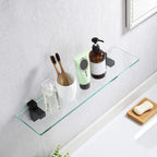 KES Bathroom Shelf 20 Inch Rectangle Floating Glass Wall Shelf Tempered Glass Matte Black Finish, BGS3201-BK
