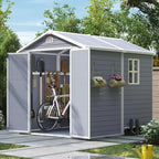 Aoxun 6 x 8 FT Outdoor Storage Shed, Resin Shed with Floor, Small Garden Shed Waterproof Plastic Tool Shed