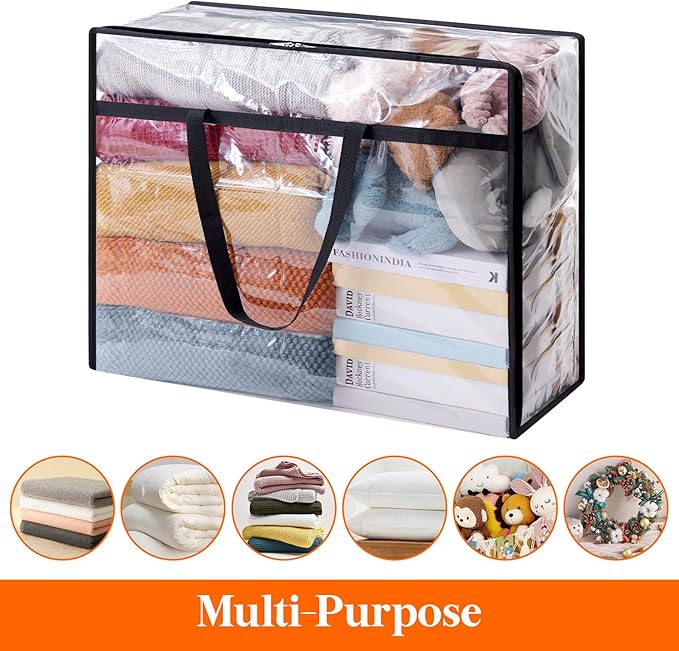 Lifewit 3 Pack Clear Clothes Storage Bags, 95L Plastic Blanket Storage Bag, Vinyl Foldable Moving Bags with Zipper, Closet Organizers and Storage Containers for Bedding, Duvet, Comforter