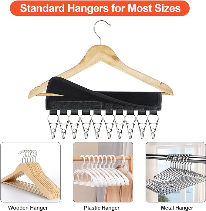 Hat Rack for Baseball Caps Hat Organizer Holder for Hanger & Room Closet Display, 2Pack 10 Hat Storage Clips for Hang Ball Caps Beanie, for Men Gift, Not Including Hangers & Hats (2PC Black)