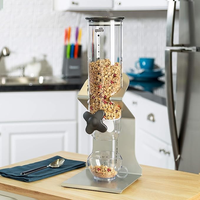 Zevro Indispensable SmartSpace Dry Food Dispenser, Single Control, Stainless Steel, Silver