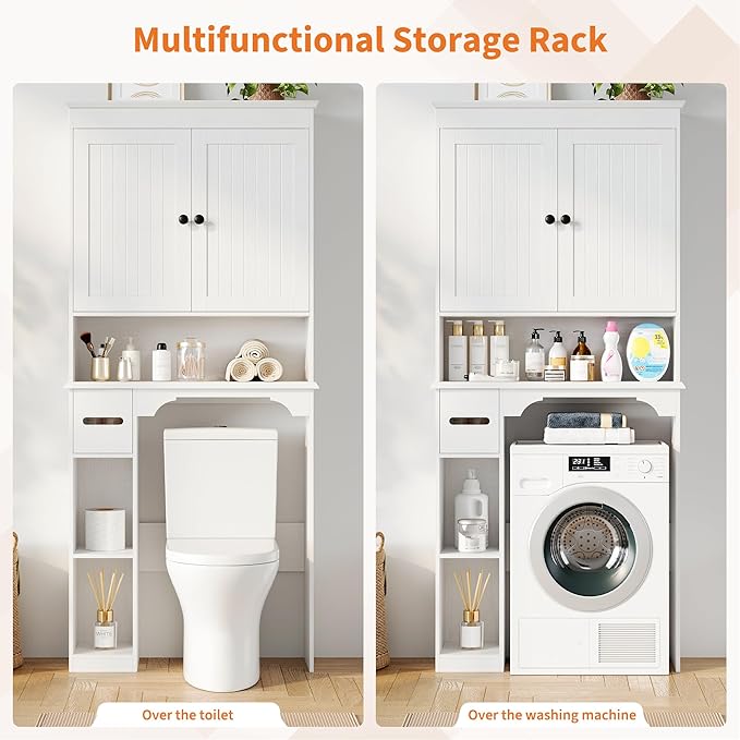 GAOMON Over The Toilet Storage Cabinet, Bathroom Shelf Organizer with Anti-Tip Device Small Freestanding Space Saver with Adjustable Shelf