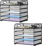 Paper Organizer Letter Tray with Handle Mesh 5 Trays Desk File Organizer Paper Sorter Desk Organizer for Office, Home or School-Black 2 Pack