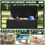 Greesum 90 Gallon HDPE Outdoor Storage Box - Waterproof, Large Capacity Deck Box for Patio, Yard, Garden Tools, Black