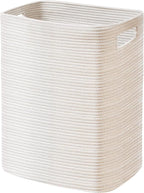 Large Laundry Hamper 16"x13"x22" - Tall Woven Laundry Basket, Cotton Rope Dirty Clothes Hamper, Baby Kids Nursery Wicker Laundry Basket, Bedroom Aesthetic, Soft Laundry Bin, White Hamper, 75L