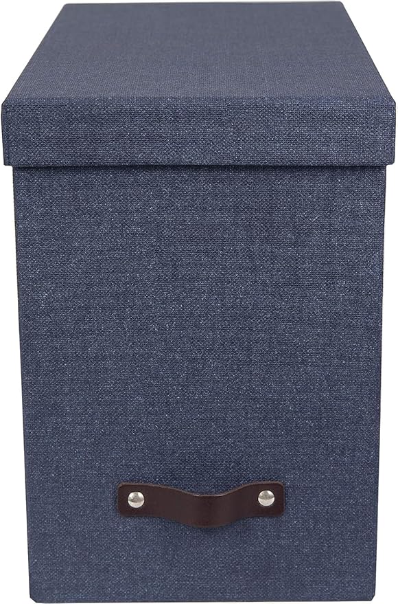 Bigso John Desktop File Box - Storage Solution and Document Organizer for Important Paperwork - Durable Hanging File Box with a Lid and Leather Handle - 7.36 in x 13.26 in x 10.51 in - Grey