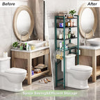 Over-The-Toilet Storage Rack, 4-Tier Bathroom Organizer Shelf Over Toilet with Adjustable Shelf and Basket, Freestanding Space Saver Bathroom Shelves Above Toilet for Room (Green- Black)