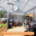 VanAcc 8.5x7.1x7.5 FT Galvanized Steel Outdoor Storage Shed, Lockable Double Hinged Doors and 4 Vents, Metal Shed for Backyard Storage, Dark Black/White