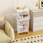 6 Drawers Utility Cart, Rolling Storage Cart with Wooden Tabletop, Storage Drawer Cart on Lockable Wheels, Craft Cart for Bedroom, Classroom, Office, White