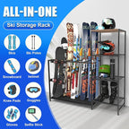 Freestanding Ski Rack, Ski Storage Rack w/Width-Adjustable Bars, Ski & Snowboard Rack Organizer for Garage, Home