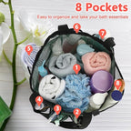 Mesh Shower Caddy Portable for College Dorm Room Essentials, 8-Pocket Large Shower Basket Tote Bag with 2 Handles for Toiletry, Bathroom, Beach, Camp, Gym