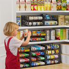 2-Pack Stackable Can Organizer for Pantry, Adjustable Can Holder Rack for Canned Food Soda Drink Goods Storage up to 36 Cans Storage, 2 Tier, Black
