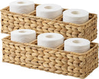 StorageWorks Toilet Paper Basket for Back of Toliet, Toilet Tank Basket with 3 Large Compartments, Water Hyacinth Toilet Paper Storage Baskets, 16½"x 5½"x 5½", 2-Pack
