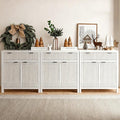 FLOWBACK Buffet Cabinet with Storage,Modern Credenza with Fluted Doors & Shelves Coffee Bar Media Console Accent Cabinets for Living Room, Entryway (White, 2 Door + 1 Drawer(3 Piece))