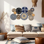 Tatuo 11 Pcs Boho Wall Basket Decor Decorative Bulrush Woven Basket Wall Decor Art Round Farmhouse Hanging Baskets for Kitchen Rustic Home Summer Decorations, Multi Sizes (Blue)