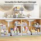 Under Sink Organizer, 1-Pack Pull Out Cabinet Organizer 2 Tier Metal Slide Out Storage Shelf Rack, L-Shaped Adjustable Height,Mesh Sliding Drawer for Kitchen, Bathroom, Laundry, Pantry, Grey, XL