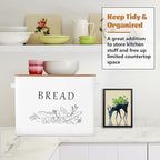 E-far Bread Box for Kitchen Countertop, Metal Bread Storage Container Bin with Bamboo Lid for Cutting Bread, Extra Large & Farmhouse Style, 13” x 7.2” x9.8”, White
