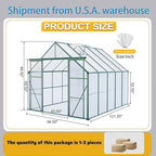 8X10 FT Outdoor Greenhouse, Greenhouse Polycarbonate with Roof Vent, Sliding Lockable Door, Aluminum Walk-in Greenhouses for Outdoor Garden Backyard, Terrace, Lawn，Green