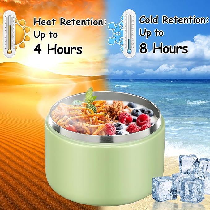 12oz Insulated Vacuum Food Jar with Buckle Lid Wide Mouth Soup Thermo for Hot Food Kids Leakproof Stainless Steel Lunch Container- Green- 1Pack