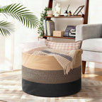 CherryNow 22"x22"x14" Large Blanket Basket, Home Décor for Living Room Bedroom, Decorative Wicker Woven Basket for Clothes, Toy Storage Basket for Kids, Camel Mix & Black