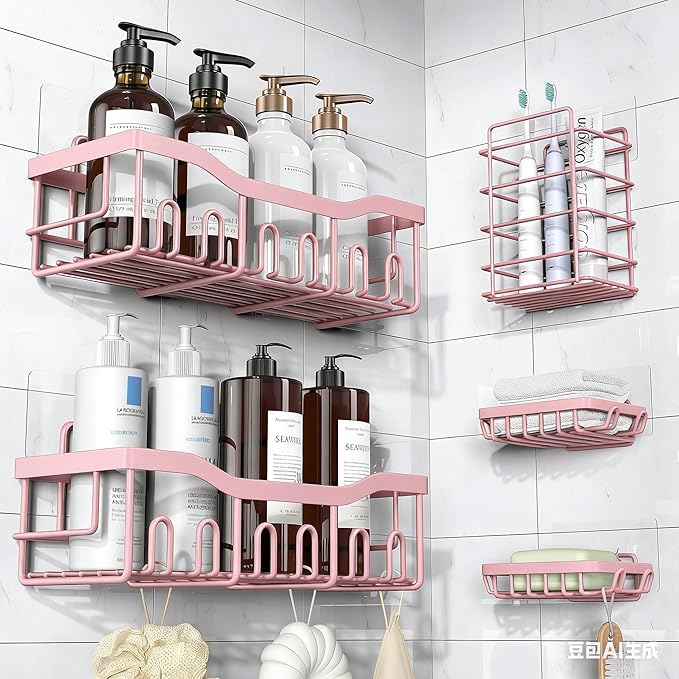 EUDELE 5-Pack Rustproof Stainless Steel Shower Caddy – No Drill Adhesive Bathroom Organizer with Large Capacity, Spacious Shower Shelves for Inside Shower, Kitchen & Home Decor Storage-XL Size