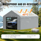 VEVOR Carport Replacement Canopy Cover Top + Side Wall 13 x 20 ft, Garage Tent Shelter Tarp Heavy-Duty Waterproof & UV Protected, Easy Installation with Ball Bungees,Grey (Frame Not Included)
