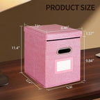 2 Pack Hanging File Folders Organizer with Lid, Letter Size Fabric File Storage Box Collapsible, Portable Office Document Holder with Metal Handle, Smooth PVC Rails, Pink