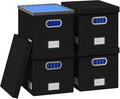 File Organizer Box - File Boxes for Hanging Files with Lid Set of 4 Decorative Hanging Folders Organizer with One-Piece Plastic Frame Slides (Black, 13.2 * 10.1 * 10.1in(4Pack))