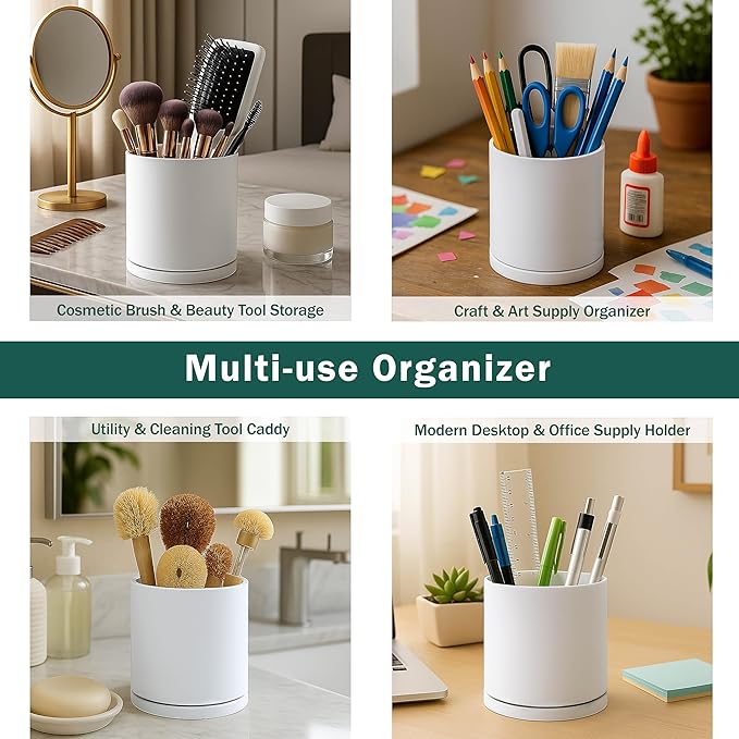 D'vine Dev 360° Rotating Utensil Holder – 5" Kitchen Utensil Crock for Countertop, Modern Cooking Tool Organizer for Kitchen Storage & Décor, White, 72-X-A-1