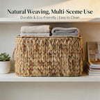 Toilet Paper Storage Basket,Water Hyacinth Wicker Basket with Lid and Handles for Bathroom Organizer and Storage,Toilet Paper Holder Stand with Storage,Papers Container for up to 6 Mega Rolls