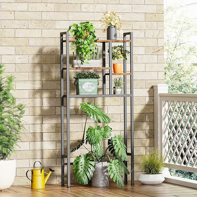 Over-The-Toilet Storage Rack, 3-Tier Bathroom Shelves Over Toilet, Above Toilet Storage, Behind Toilet Bathroom Organizer, Space Saver, Freestanding, Rustic Brown