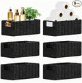 Small Wicker Baskets, Wicker Woven Storage Basket Toilet Paper Baskets with Handles, Towel Basket for Bathroom Organizing Shelves (Black)