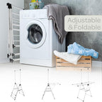 Clothes Drying Rack - 2-Level Laundry Drying Rack with 24 Drying Rails, Hanging Bar, and 2 Height-Adjustable Wings - Indoor/Outdoor Foldable Drying Rack by Home-Complete (White)