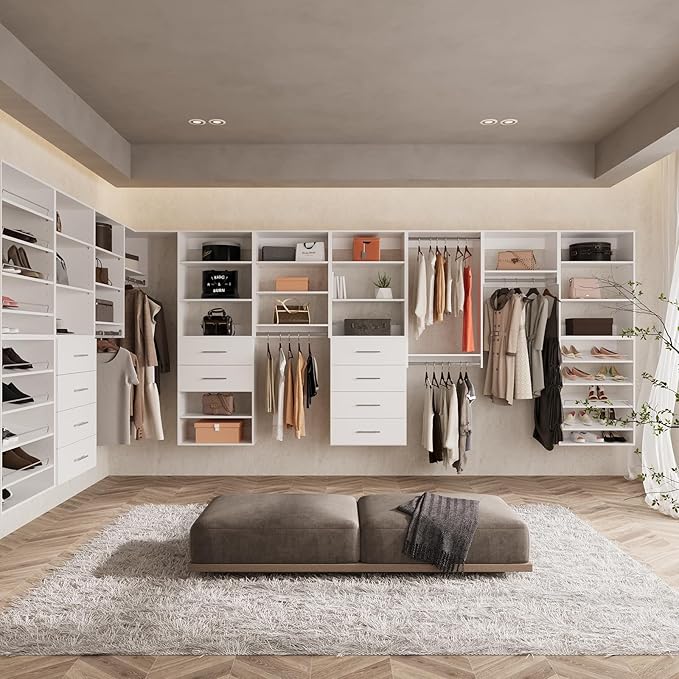 ROOMTEC Modular Closet System, 19.5" 2 Drawer Shelf Closet Tower Wall-Mounted Closet Organizer, Wooden Tower for Walk-In Closets, Wardrobe Storage Kit, White