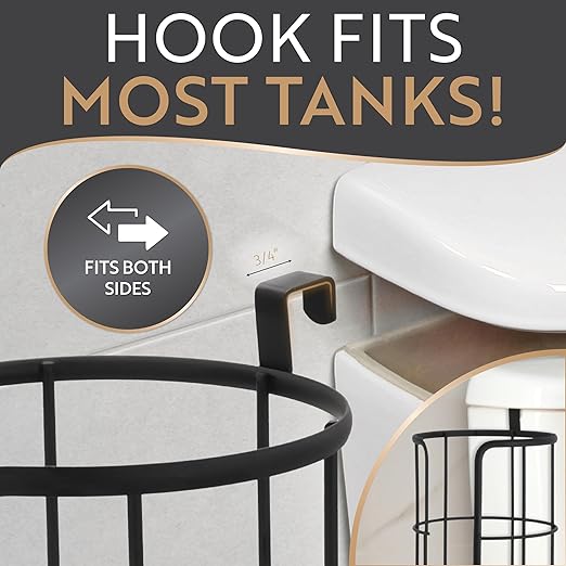 BROOKSTONE Over the Toilet Paper Holder Reserve - Toilet Paper Holder with Storage, Bathroom Toilet Paper Organizer, Metal Toilet Paper Roll Holder Fits Any Size Rolls - Matte Black