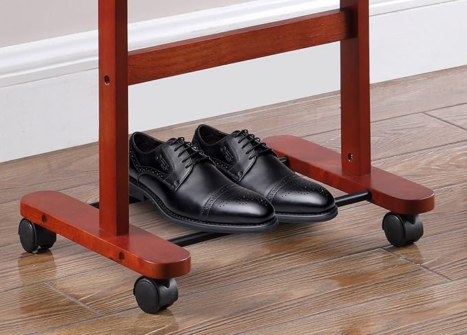 Proman Products Deluxe Suit Valet Stand VL16204 with Top Tray, Slide Out Tray, Contour Hanger, Trouser Bar, Tie & Belt Hooks and Shoe Rack, 17" W x 13" D x 41" H, Dark Cherry