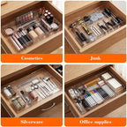 2 Pcs Large Expandable Acrylic Drawer Organizers, Grid Adjustable Drawer, Dividers Organizer for Desk, Makeup, Jewelry, Office, Kitchen Supplies (Clear,8 Compartments)