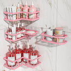 4-Pack Adhesive Corner Shower Caddy with Soap Holder, No Drilling Wall Mounted Shower Shelves-Rustproof, Organizer for Bathroom, Kitchen & Home Decor. Pink