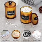 SheeChung 2 Pack Acrylic Qtip Holder,Amber Canister Apothecary Jars with Lids,10oz Qtip Dispenser Bathroom Set,Clear Plastic Vanity Storage Canisters for Cotton Swabs,Balls,Pads