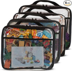SAM AND MABEL PVC Zippered Blocks Set - 4 Packs 12" x 10" x 3" Board Game Storage Organizer Case with Internal Side Pocket for Craft, Hobby Art, School and Office Supplies (Black)