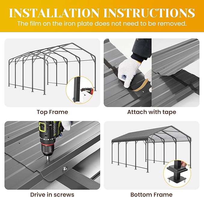 12x20FT Metal Carport, Heavy Duty Carport Canopy with Reinforced Frame and Base for All-Weather, Outdoor Garage Car Port for Pickup Trucks, Boats, Tractors or Party